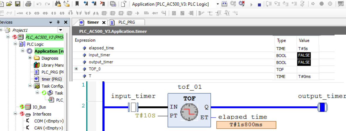 ABB plc Off delay timer TOF